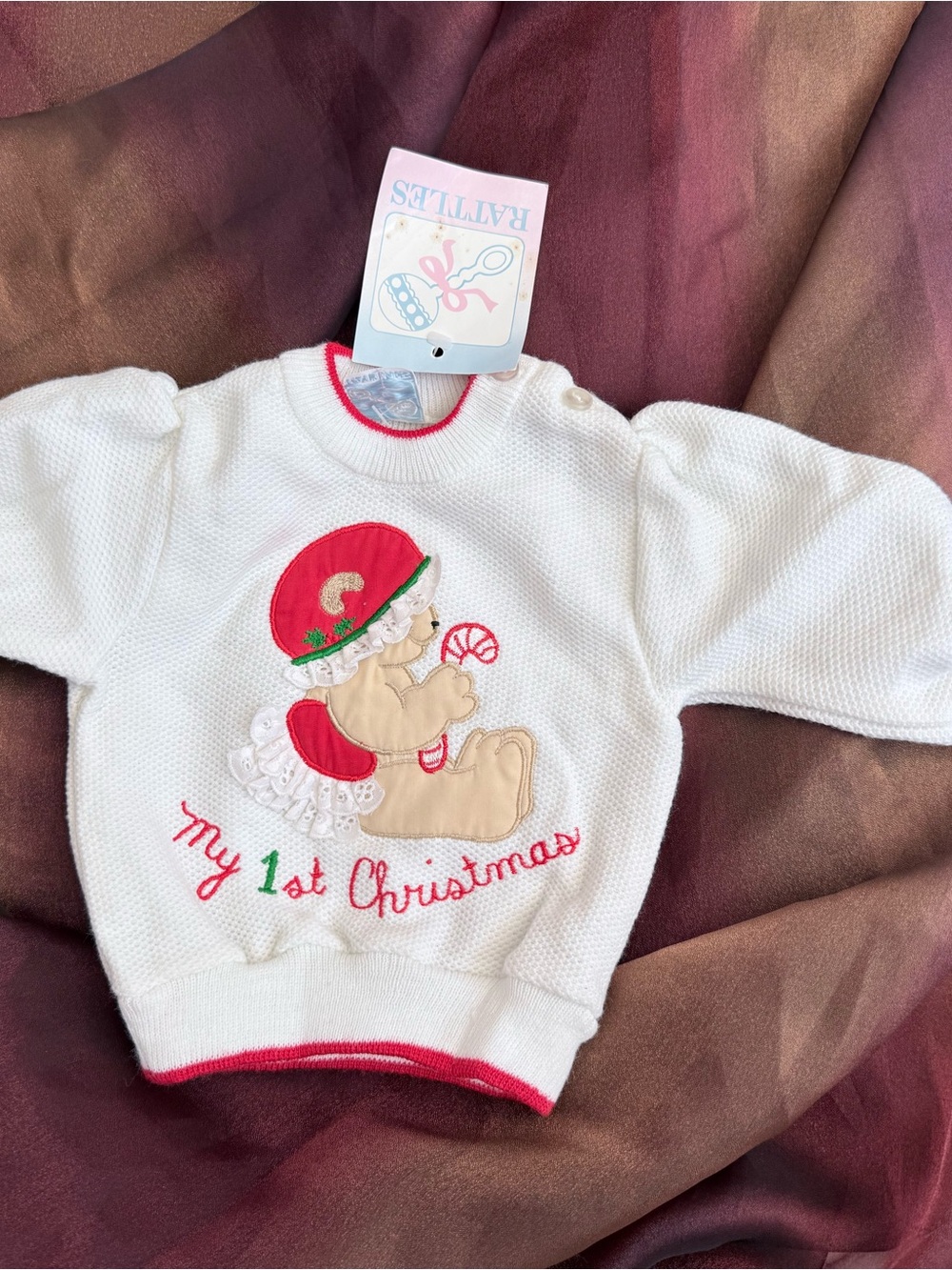 My 1st Christmas Baby Vintage Sweater - White & Red